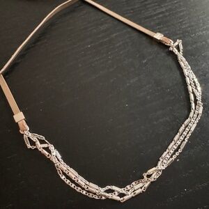 Stella & Dot Mina Drape leather & silver wrap necklace
